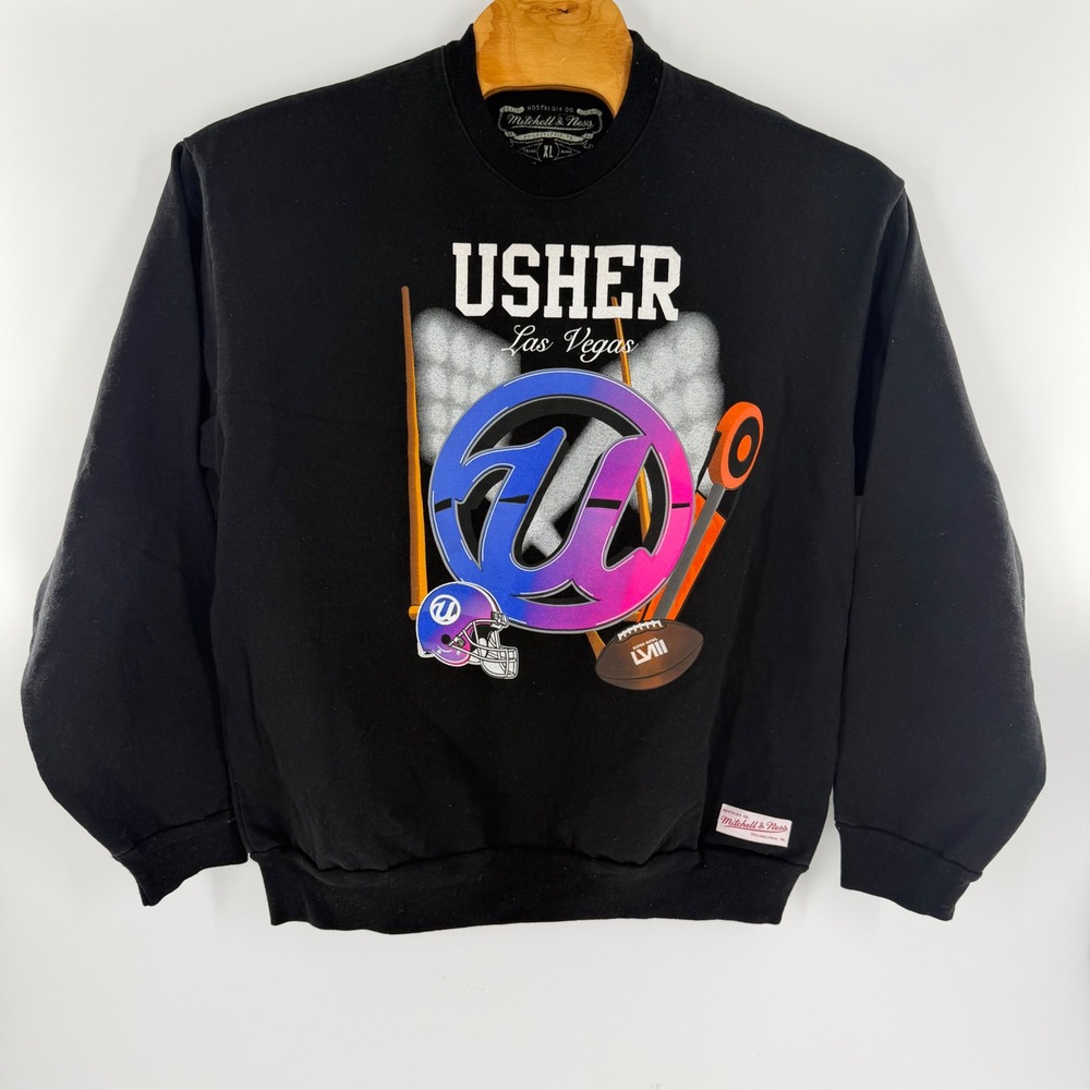 Mitchell & Ness Usher Super Bowl LVIII Las Vegas Sweatshirt Mens XL Black